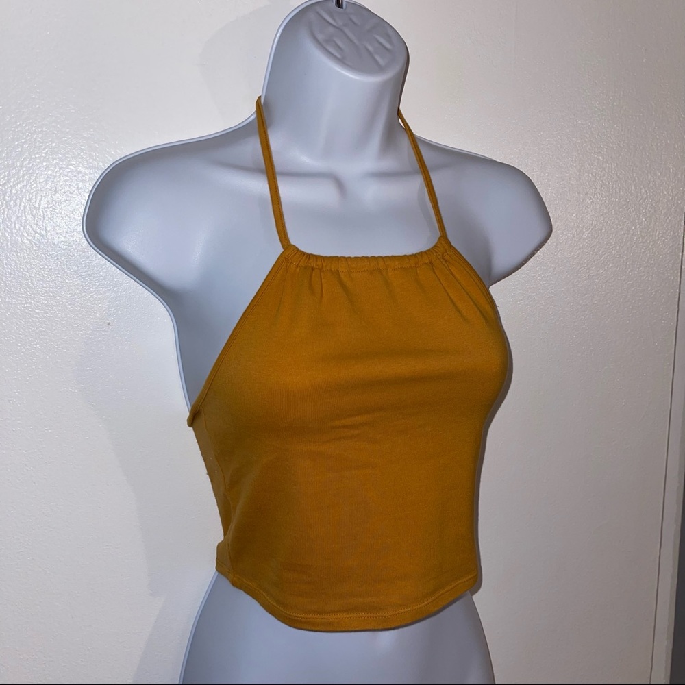 Yellowish/Honey Mustard Halter Crop Top.